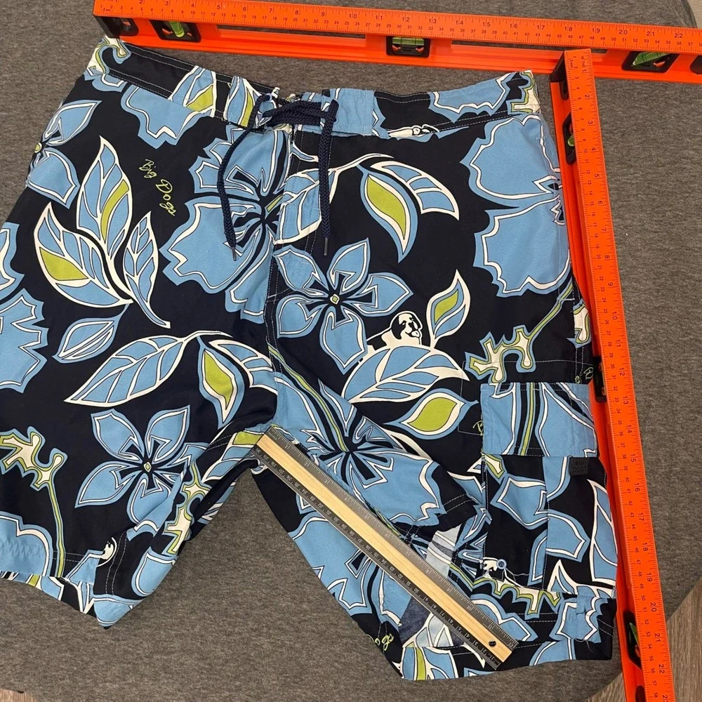 Big Dogs XL Floral Print Swim Trunks Shorts Drawstring Blue‎ Fun Attitude Beach